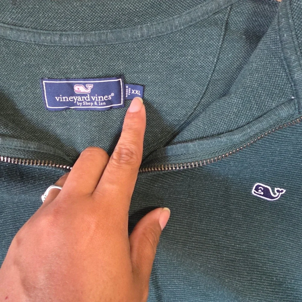 Vineyard Vines Mens XXL Green Quarter Zip Pullover Old Overton Logo Sweater